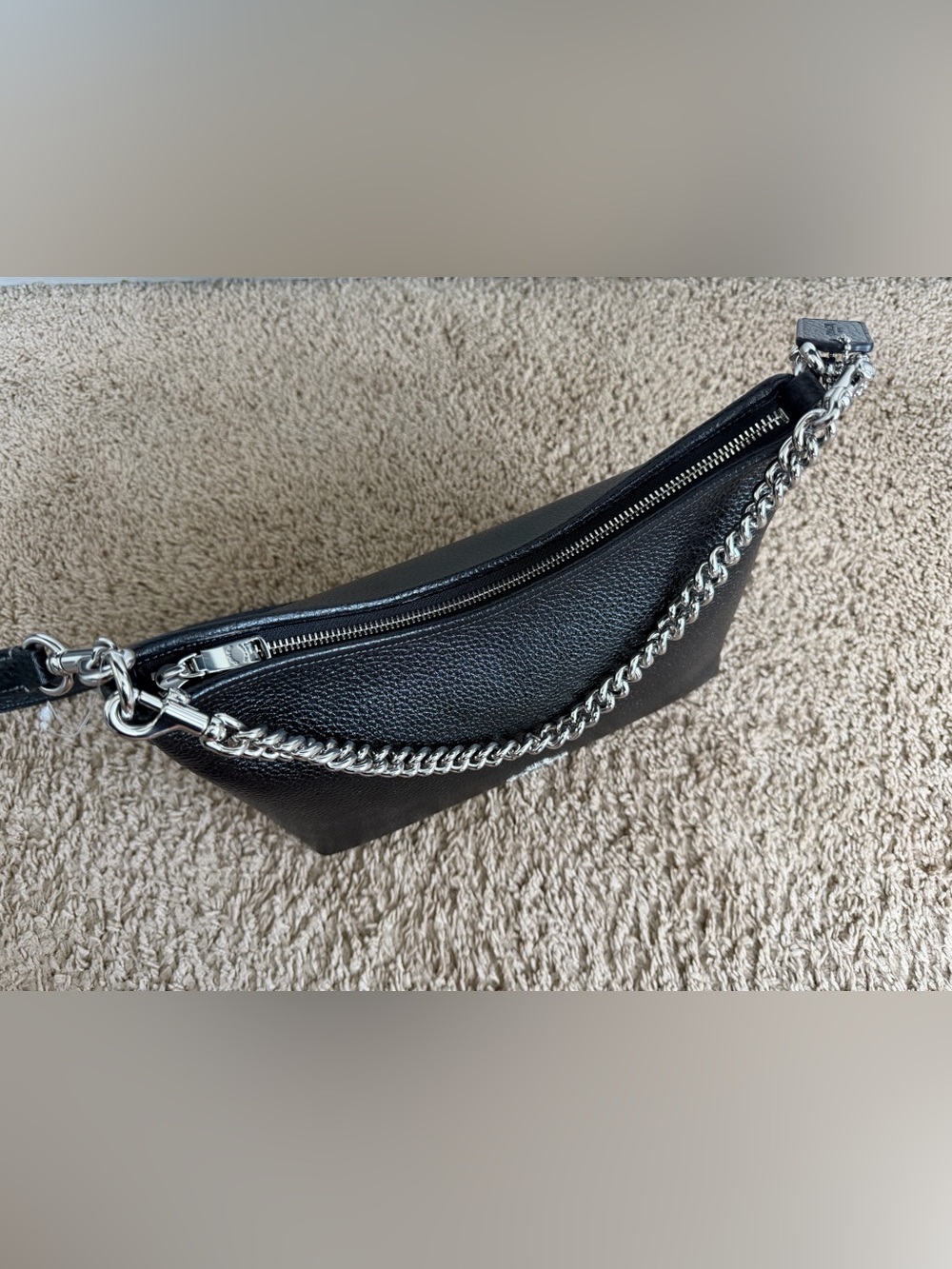 COACH Laurel Shoulder Bag Black Pebbled Leather with Silver Chain Accent - Picture 6 of 10